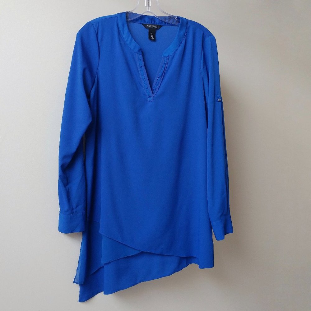 WHBM French Blue Asymmetrical Tiered Blouse